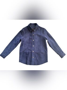 Women’s Royal Blue Baby Calfskin Leather Shirt Jacket | Size 4